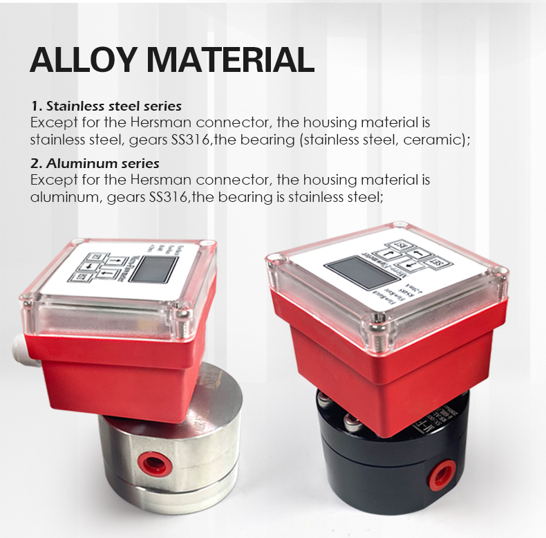 1. Stainless steel series Except for the Hersman connector, the housing material is stainless steel, gears SS316,the bearing (stainless steel, ceramic);2. Aluminum series Except for the Hersman connector, the housing material is aluminum, gears SS316,the bearing is stainless steel; 1. Stainless steel series Except for the Hersman connector, the housing material is stainless steel, gears SS316,the bearing (stainless steel, ceramic);2. Aluminum series Except for the Hersman connector, the housing material is aluminum, gears SS316,the bearing is stainless steel;