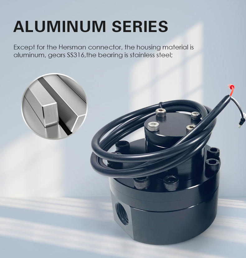 Except for the Hersman connector, the housing material is  aluminum, gears SS316,the bearing is stainless steel;